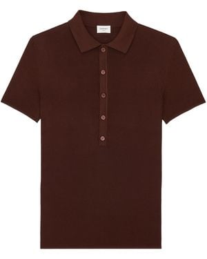 Saint Laurent Button Detailed Short-Sleeved Polo Shirt - Brown