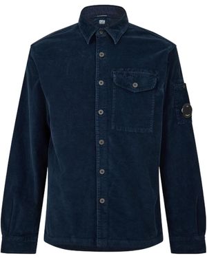 C.P. Company Lens Single Pocket Long Sleeve Corduroy Shirt - Blue