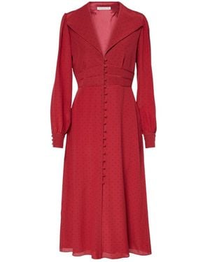 Alessandra Rich Polka-Dot Silk Midi Dress - Red