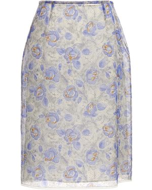 Prada Nylonette Floral Print Midi Skirt - Blue