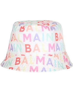 Balmain Sun Hat With Logos - White