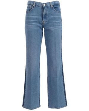7 For All Mankind Contrast-Panels Straight-Leg Jeans - Blue