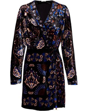 FARM Rio Arabesque Mix Scarves Velvet Wrap Dress - Blue