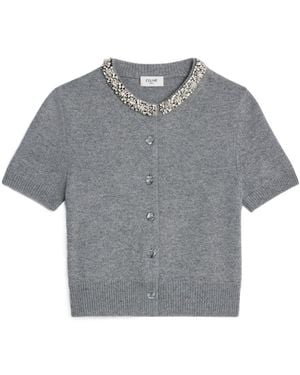 Celine Embroidered Cropped Cardigan - Grey