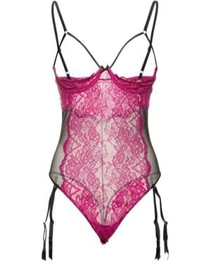 Fleur du Mal Roxy Lace Peekaboo Garter Bodysuit - Pink