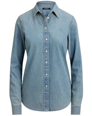 Ralph Lauren Embroidered-Logo Denim Shirt - Blue