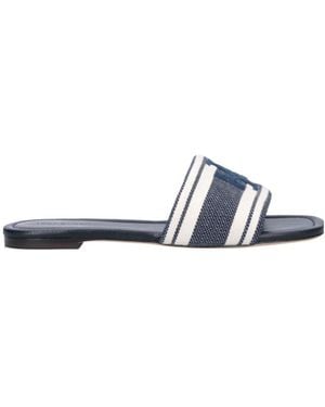 Tory Burch Logo Plaque Striped Slides - White