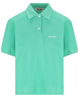 Miu Miu Logo Piqué Polo T-Shirt - Green