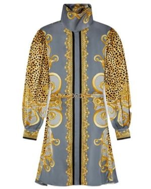 Versace Dress Cheetah Foulard On Silk Crepe Satin Lw - Blue