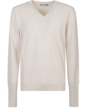 Ballantyne V-Neck Knitted Jumper - White