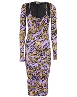 Versace Jeans Couture Couture Ruched Logo Printed Midi Dress - Red