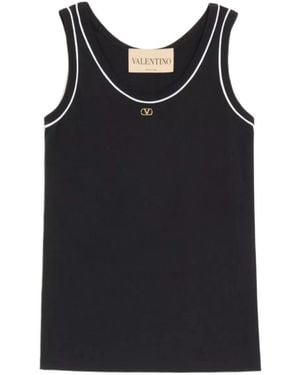 Valentino Vlogo Signature Contrast Trim Jersey Top - Black