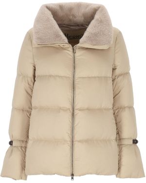 Herno Zip-Up High Neck Coat - Natural