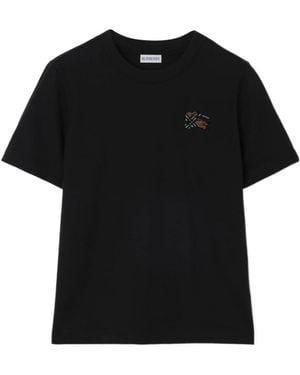 Burberry Ekd Check Cotton T-Shirt - Black