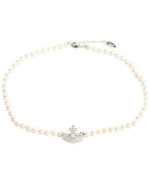 Vivienne Westwood Orb Pendant Embellished Necklace - White