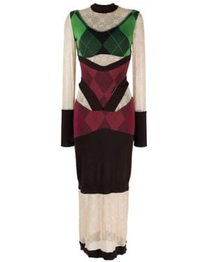 Marine Serre Regenerated Lozenge-Knit Midi Dress - Red