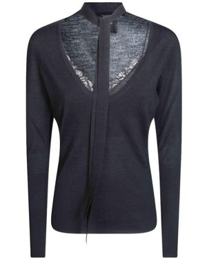 Pinko Lace-Trim Tie-Neck Sweater - Blue