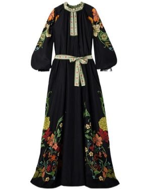 La DoubleJ Cerere Belted Floral-Print Silk-Voile Maxi Dress - Black