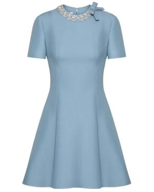 Valentino Embellished Short-Sleeved Mini Dress - Blue