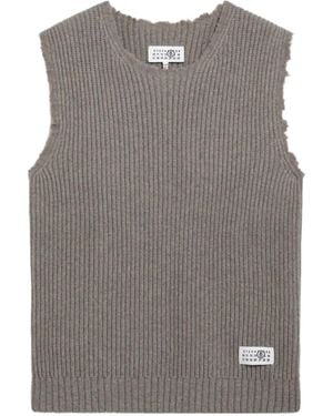 MM6 by Maison Margiela Frayed-Edge Ribbed-Knit Vest - Grey