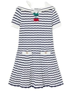 Self-Portrait And Cream Stripe Knitted Dress - Blue