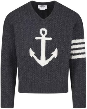 Thom Browne Anchor Intarsia Knitted Sweater - Blue