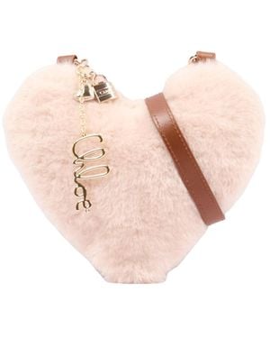 Chloé Heart-Shaped Faux-Shearling Shoulder Bag - Pink