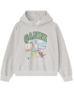 Ganni Bear Comic Graphic Hoodie - Grey