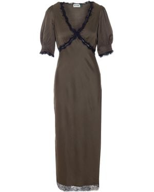 RIXO London Annina V-Neck Midi Dress - Brown