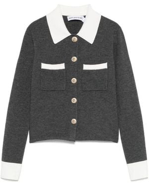 Self-Portrait Contrasted-Collar Knitted Cardigan - Blue