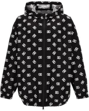 Dolce & Gabbana Dg Logo Hooded Windbreaker - Black