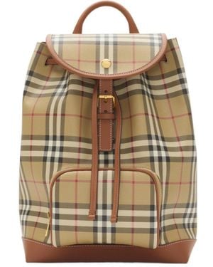Burberry Checked Foldover Top Backpack - Natural