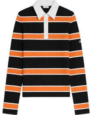 Celine Striped Cotton Jersey Polo - Black