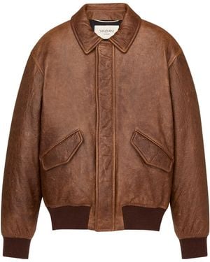 Saint Laurent Leather Bomber Jacket - Brown