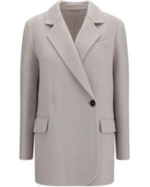 Brunello Cucinelli Collared Long-Sleeved Coat - Grey