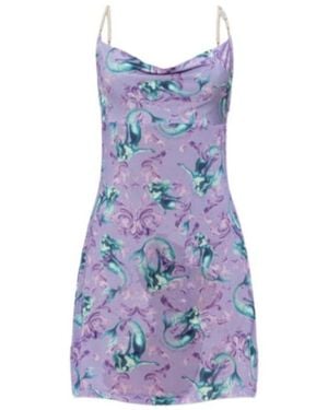 Versace Jeans Couture Couture Embellished-Strap Print Slip Dress - Purple