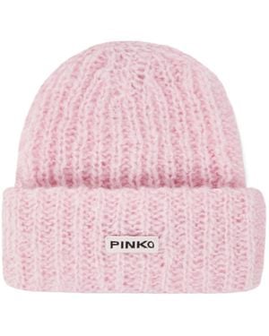 Pinko Ribbed-Knit Beanie - Pink