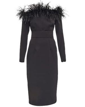 Safiyaa Feather-Trimmed Midi Dress - Black