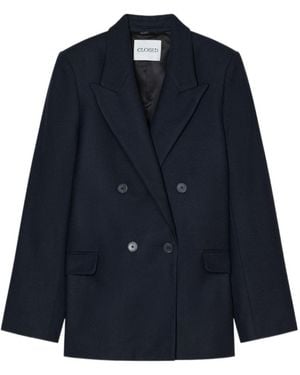 Closed Double-Breasted Long-Sleeve Blazer - Blue