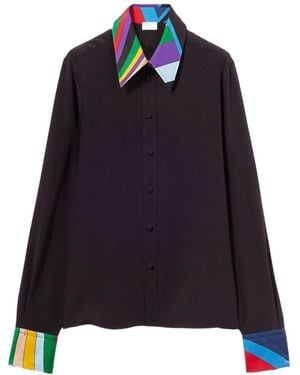 PUCCI Pucci Abstract-Print Trim Straight Hem Shirt - Blue