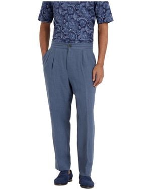 Brunello Cucinelli Linen Straight-Leg Trousers - Blue