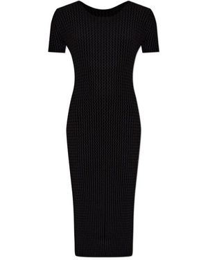 Issey Miyake Seersucker Short-Sleeve Midi Dress - Black