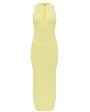 Balmain Ribbed Cutout Knitted Dress - Yellow