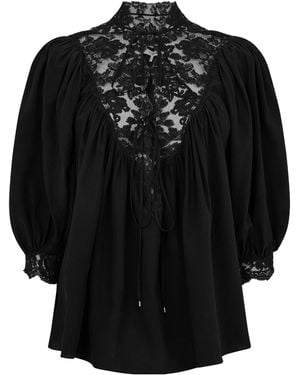 Chloé Short-Sleeve Lace Blouse - Black