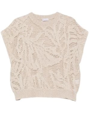 Brunello Cucinelli Dazzling Water Lillies Knit T-Shirt - White