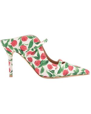 Malone Souliers Canvas Tulip Print Maureen Heeled Mules 85 - White