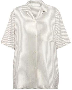 The Row Jorge Striped Silk Short Sleeve Shirt - White