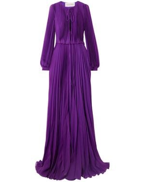 Valentino Pleated Silk-Crepe Gown - Purple