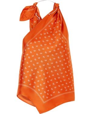 Christopher Esber One-Shoulder Embellished Bandana-Print Silk Top - Orange