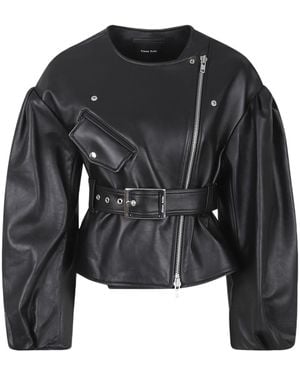 Simone Rocha Cropped Sculpted Belt Detail Biker Jacket - Black